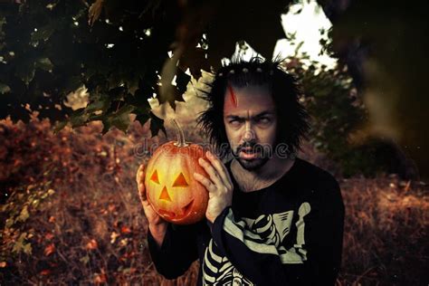 Terrible Man Human Zombies Holding A Pumpkin In Her Hands Symbol Of