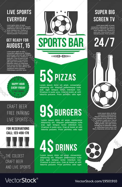 Menu Poster For Soccer Bar Or Football Pub Vector Image