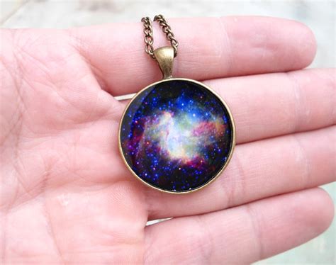Galaxy Necklace Space Pendant Nebula Blue Purple Green Black On Luulla