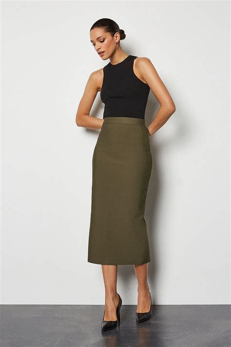 To Block Expression Ambitious Fitted Knitted Pencil Midi Skirt