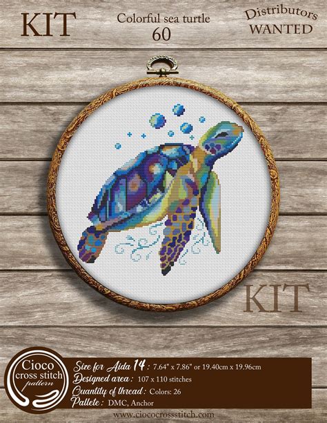 Colorful Sea Turtle Kit Cross Stitch Pattern Modern Cross Etsy