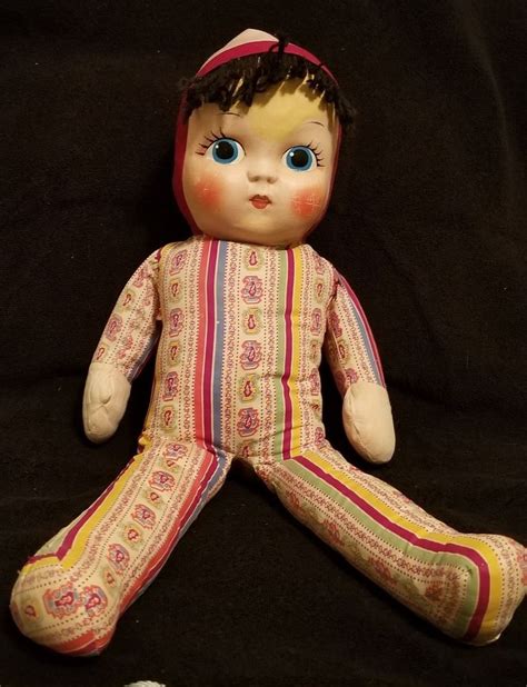 Cloth Body 1940 S Vintage Big Eyed Doll With Painted Face Vintage Rag Doll Old Dolls Vintage