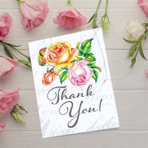 Premium Rose Thank You Card Option 2 Pink And Yellow Roses Etsy Uk