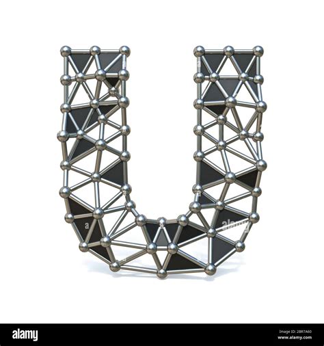 Wire Low Poly Black Metal Font Letter U 3d Render Illustration Isolated
