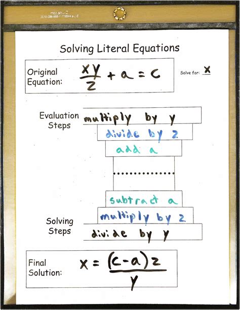 Algebra 1 Reusable Dry Erase Pocket Guides Literal Equations
