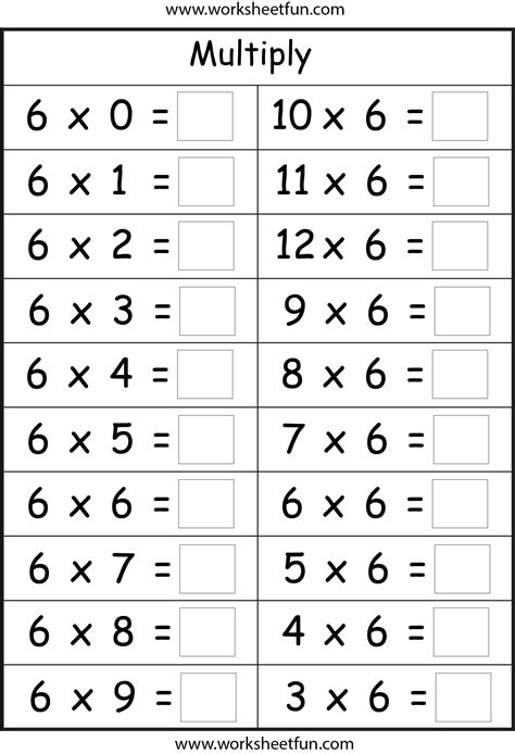 Multiplication Basic Facts 2 3 4 5 6 7 8 And 9 Times Tables