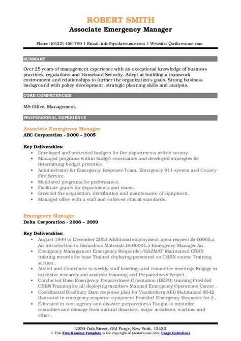 Known for solid organizational and leadership adeptness. Emergency Manager Resume Samples | QwikResume