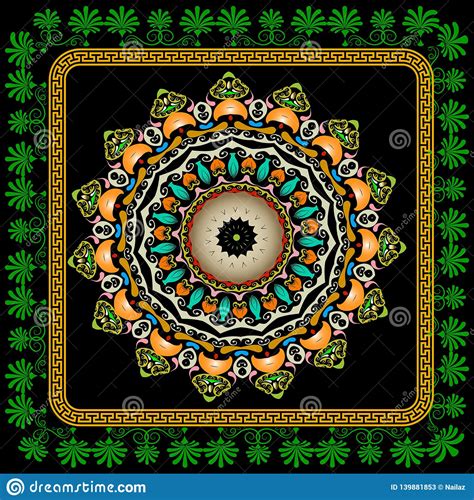 Colorful Vintage Vector Round Paisley Mandala Pattern Ethnic Style
