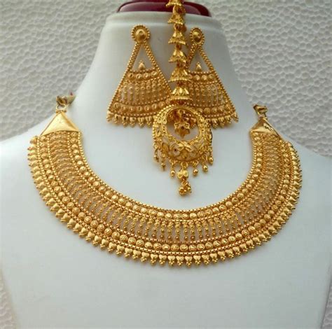 K Gold Plated Indian Hansuli Chocker Necklace Earrinsg Tikka Wedding Set By Gems And Joys