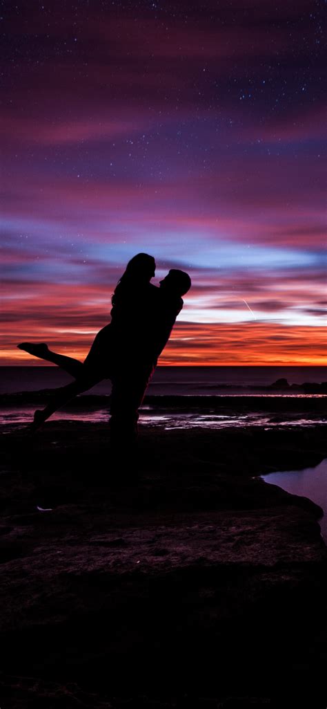 Couple 4k Wallpaper Sunset Silhouette Together Romantic Colorful