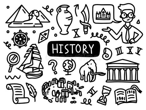 History Doodle Line Set School University Outline Subject Stock Vector