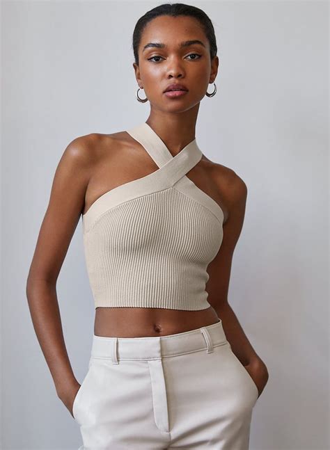 Sculpt Knit Criss Cross Cropped Tank In 2021 Ribbed Halter Top Cross