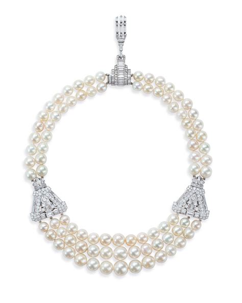 Important Natural Pearl And Diamond Necklace Necklace Diamond
