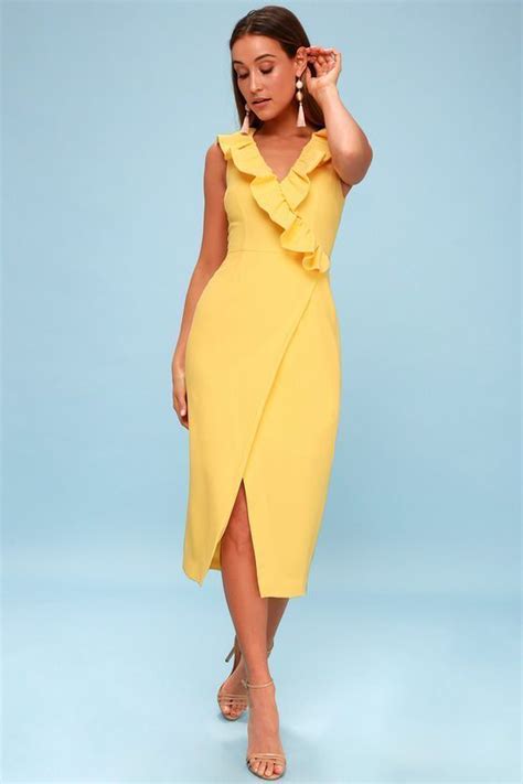 Miss Me Yellow Ruffled Midi Dress Pick Outfits Fashion Outfits Womens Fashion Modern Fashion
