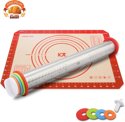 Rolling Pin Silicone Baking Pastry Mat Set Stainless