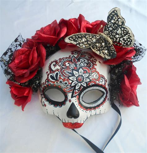 El Dia De Los Muertos Day Of The Dead Red Masquerade Skull Etsy Day