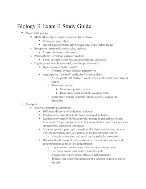 Bio Ii Exam Ii Study Guide Biology Ii Exam Ii Study Guide Major Plant