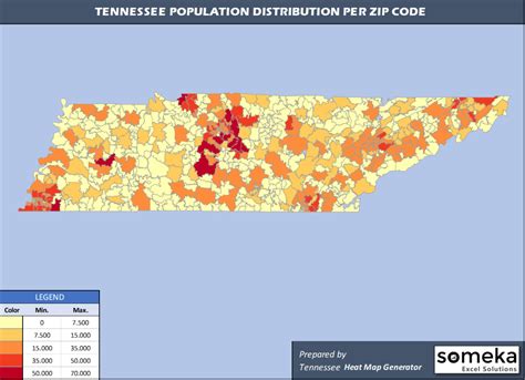 Tennessee Zip Code Map In Excel Zip Codes List And Population Map