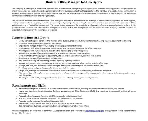 Business Office Manager Job Description | Mous Syusa