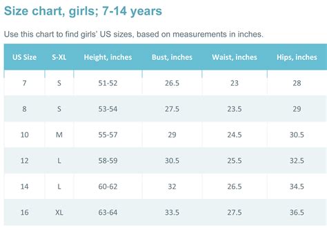 Size Chart Youth Girls General US - Its Yours Apparel