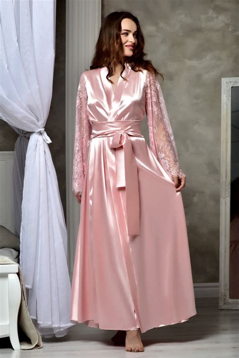 Blush Pink Bridal Peignoir Set Satin Lace Kimono Bride Robe Etsy