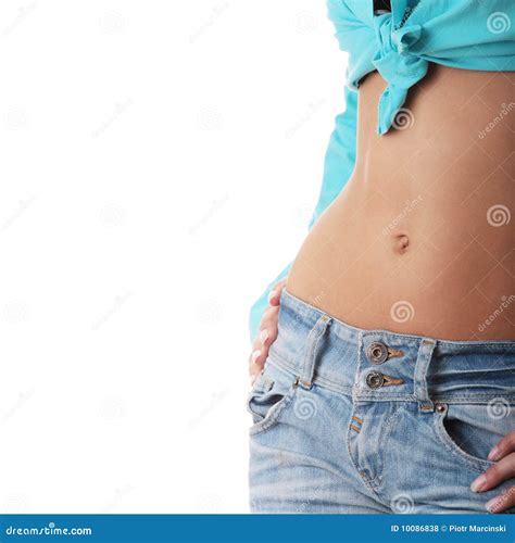 Sexy Fit Woman In Jeans With Naked Stomach Royalty Free Stock Photos