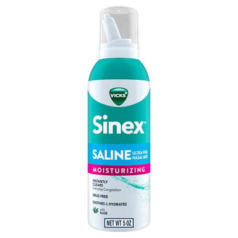 Vicks Sinex Moisturizing Saline Nasal Spray With Aloe Gentle Ultra Fine Nasal Mist 5 Oz