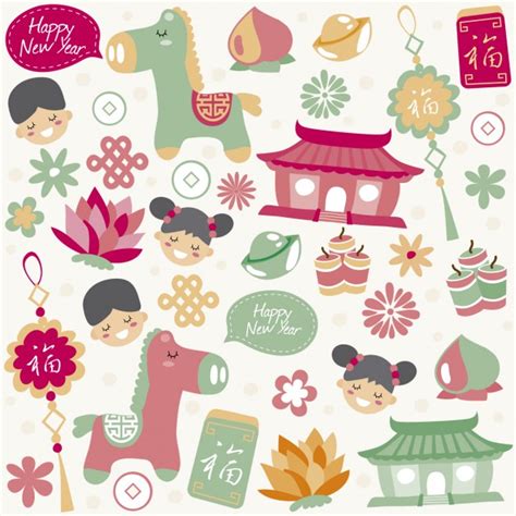 Chinese new year wallpaper of different sizes with different patterns and images. Free Vector | Cute chinese new year elements