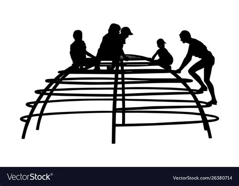 Children Playing At Playground Climber Silhouette Vector Image