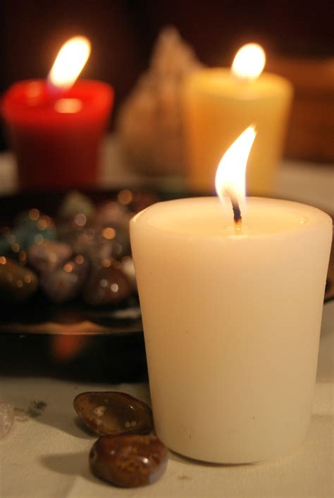 Lit Candles And A Bowl Of Rocks Free Stock Photo Public Domain Pictures