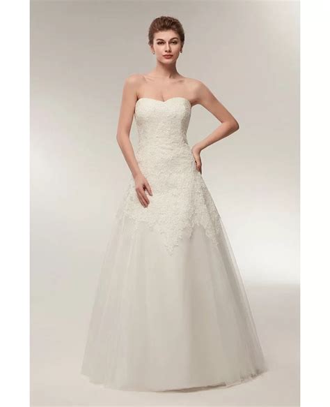 Strapless A Line Ivory Lace Bridal Dress For Destination Wedding S634