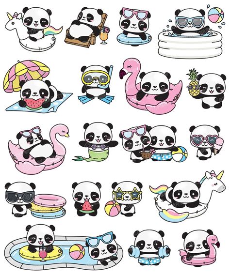 Premium Vector Clipart Kawaii Panda Cute Panda Pool Party Etsy