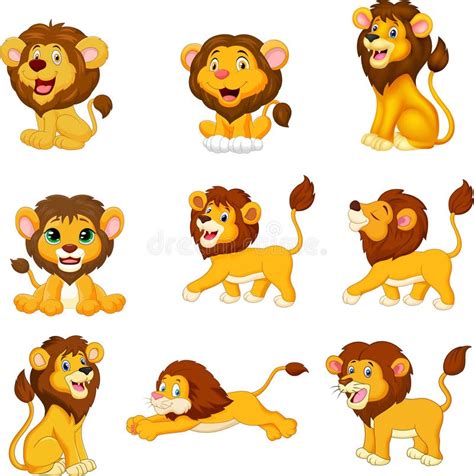 Cartoon Lions Collection Set On White Background Stock Vector