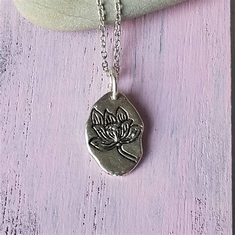 Lotus Pendant Sterling Silver Necklace Etsy