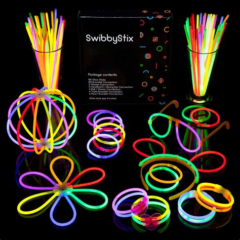 Swibbystix Glow Sticks Party Pack 220 Pcs Total 100 X 8” Glow Sticks 12 24 Hour Glow Time 6