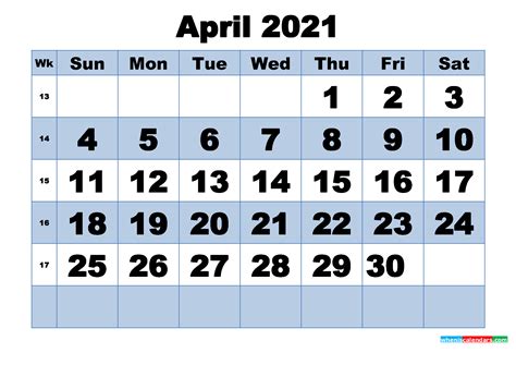 Printable paper.net also has weekly and monthly blank calendars. Free Printable April 2021 Calendar with Week Numbers ...