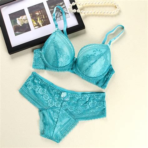 sexy high quality women lace bra set flower 3 4 cup push up big size underwear bow bra and