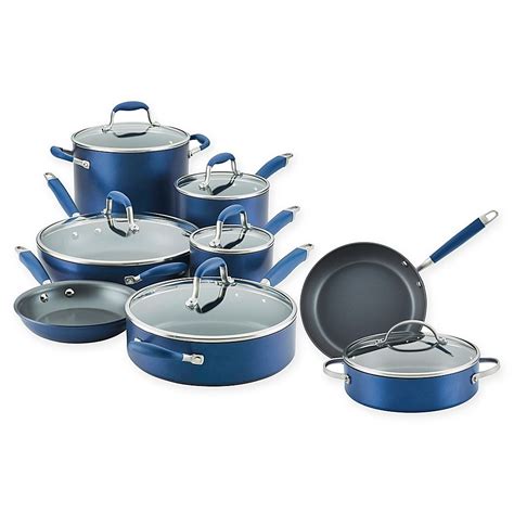 anolon advanced home hard anodized nonstick 11 piece cookware set in indigo in 2020 cookware