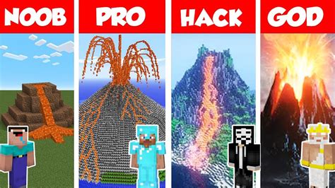 Minecraft Noob Vs Pro Vs God Volcano House Build Challenge In