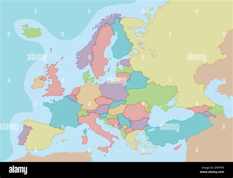 Mappa Politica Dell Europa Con Colori E Confini Per Ogni Paese Illustrazione Vettoriale