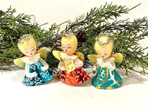 Vintage Christmas Angels Foil Angels 3 Angels Made In Japan Mid