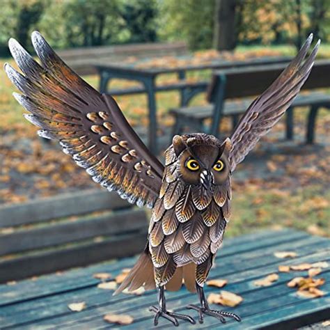Natelf Garden Owl Sculptures And Statues Standing Metal Bird Yard Art