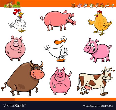 Cartoon Farm Animal Characters Collection Vector Image