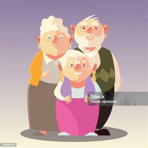 senior people two elderly women and old man cartoon characters stock illustration download