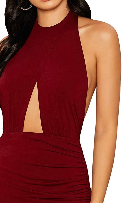 Shein Women S Sexy Halter Ruched Bodycon Backless Wrap Party Cocktail