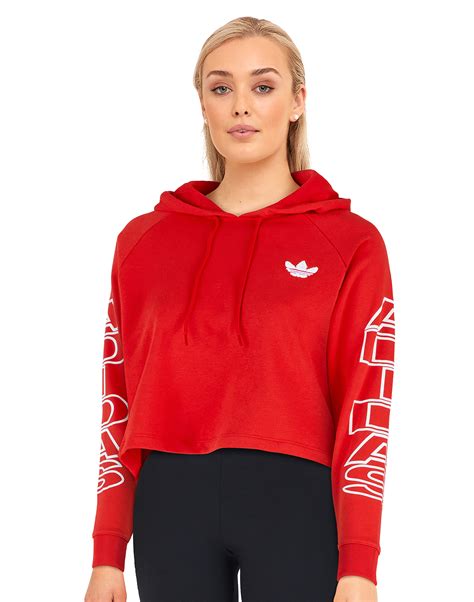 Adidas Originals Womens Cropped Hoodie Red Life Style Sports Ie