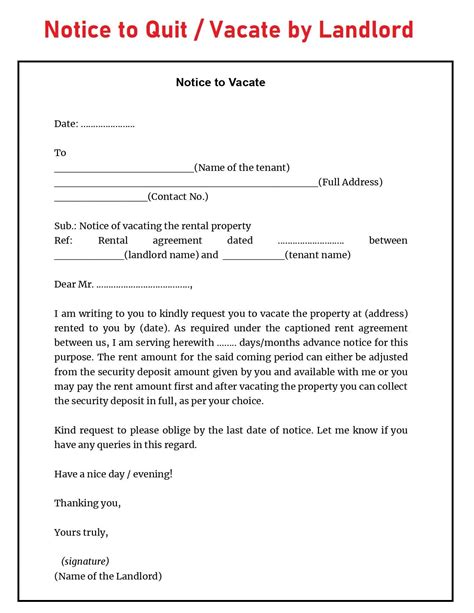 Editable Notice To Tenant To Vacate Template Doc Samp