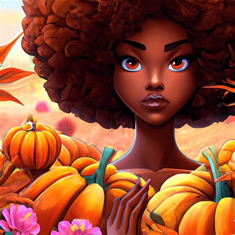 Gorgeous Dark Skinned Disney Cartoon Girl With Afro Hair Walking Through Autumn Field Of