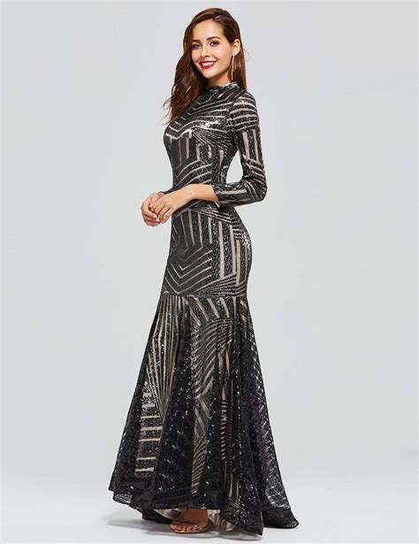 Plms Sequin Prom Gown Silver High Neck Women Formal Evening Dress Long