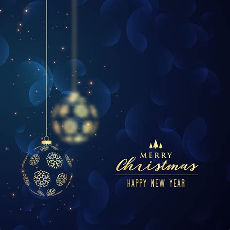 Hanging Golden Christmas Balls Blue Background Download Free Vector